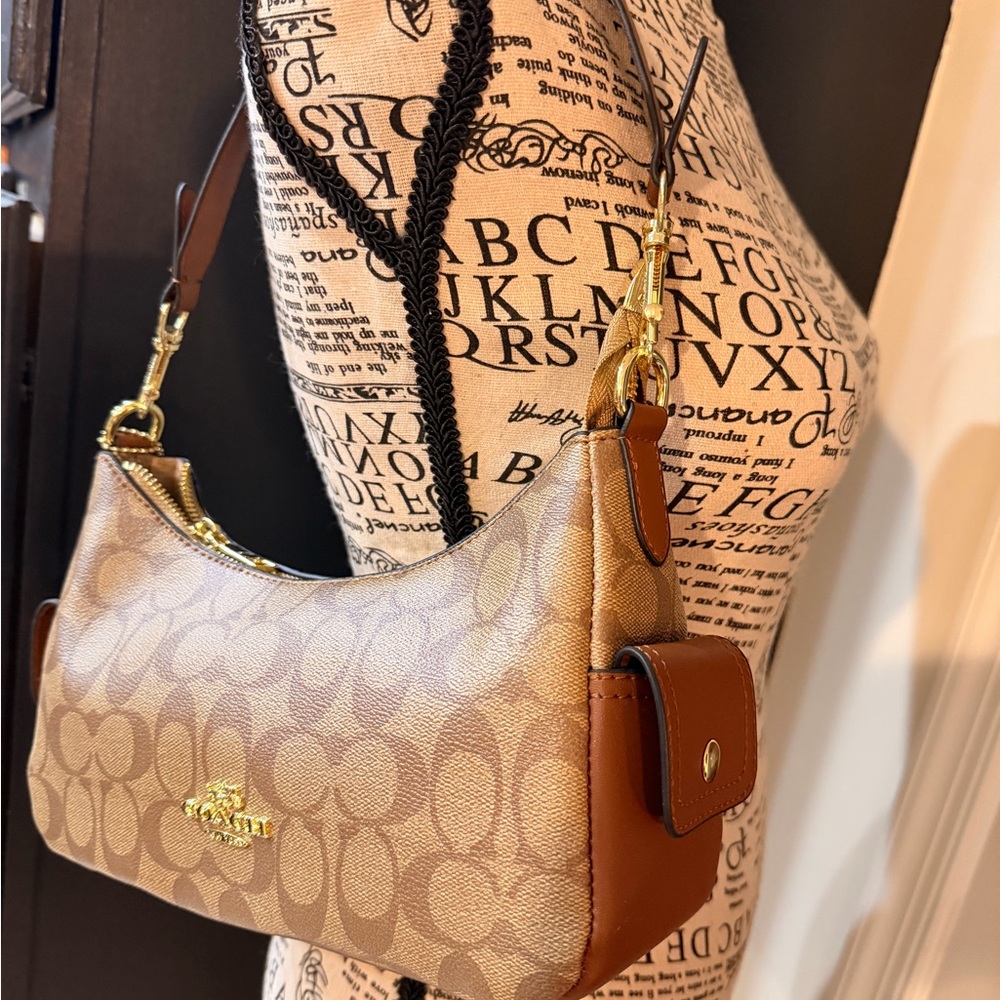 Tan and Brown Signature Shoulder‎ Bag